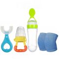 Pack of 4 Baby Silicone Spoon Feeder * Fruit Pacifier * Knee Pads * U Brush. 