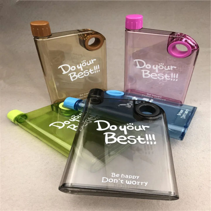 Portable Flat Kettle Fashion Sport Drinking Water Bottle A5 Notebook Paper Cup Frosted Plastic Water Bottle BPA Free 350ML