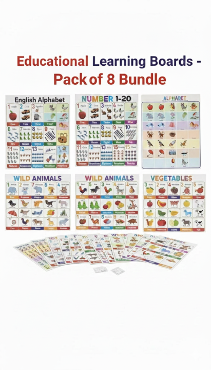 ducational Learning Boards Stickers Pack of 8 Bundle for Kids - English ...