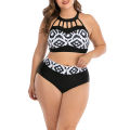 Women  Printing Backless Bikini Top Fashion High Waist Plus Size Plain Thong Two Piece Set. 
