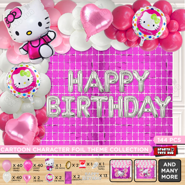 Hello Kitty Cat Foil Balloon Arch With Happy Birthday Foil Letter Theme Collection, Kitten Cat Cartoon Shape Foil Balloon,  Latex Baloon, Arch Tape, Glue Dot, Rectangle Curtain Baby Birthday Celebration, Inflatable Party Supplies, Girls & Boys : j1MrZTc7k