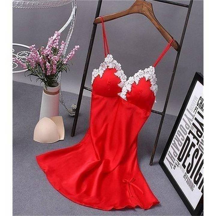 Red Polyester Nighty For Women