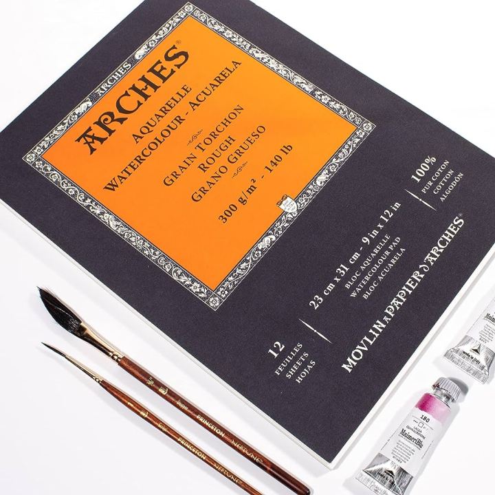 Canson Arches Artist Watercolor Pad Rough Grain Cold Press 12 Sheets: 300gsm Arches Art Paper for Watercolor Gouache Ink Acrylic and More