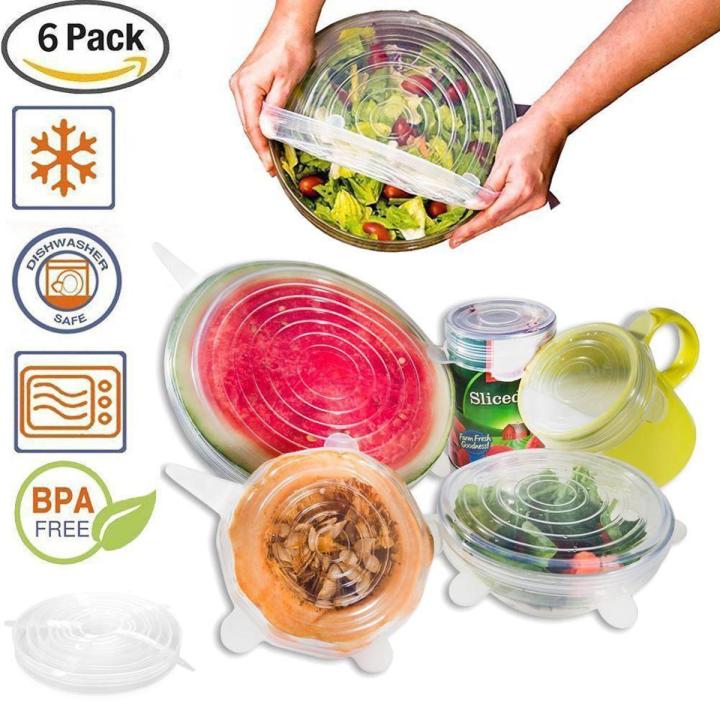 Silicone Stretch Lids, Zero Waste Reusable Silicon Container Lid for Cover Leftover Food and Fruit or Bowl (6 pcs, Blue)