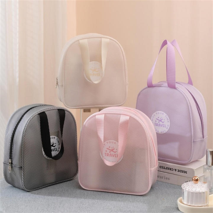 Material Makeup Bag Lightweight Semi-Transparent Waterproof Toiletry Pouch Mesh Divider Handled Travel Organizer for Travel