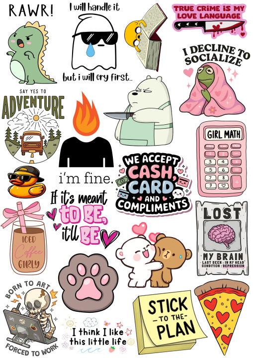 Relatible Sticker Simple 20Pcs Gen-Z Aesthetic Stickers Relatable Sarcastic Quotes & Funny ...