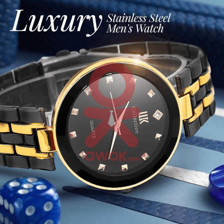 IIk collection round formal dial analogue Quartz movement long battery life black and gold male and female wrist watch
