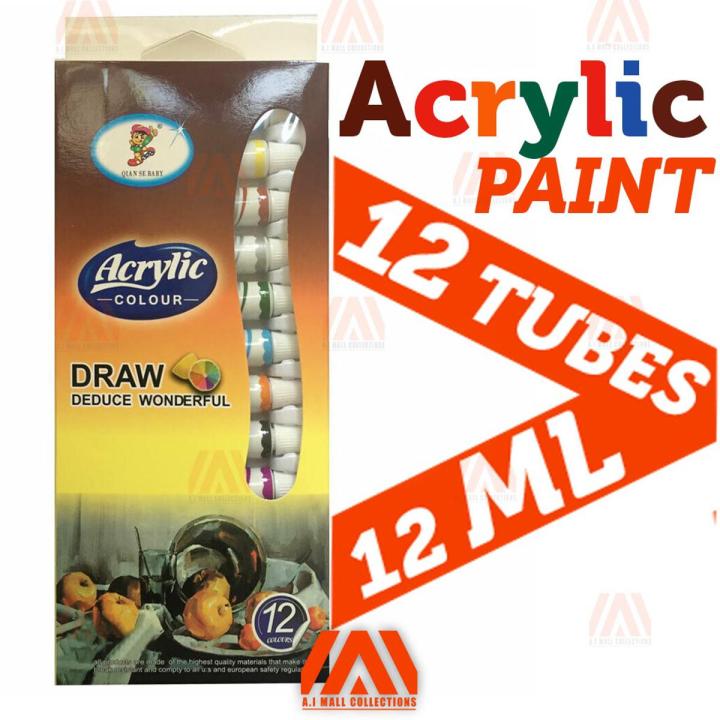 Acrylic Color Set 12 Colors 12 ml Water Based Acrylic Paint, QIAN SE BABY Acrylic Paint 12 Tube Set - 12ml