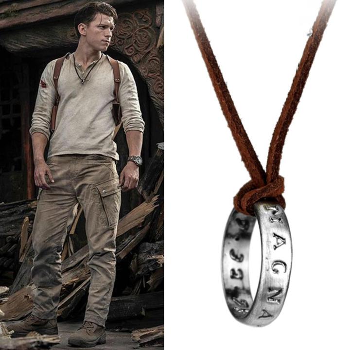 Movie Game Uncharted 4 Necklace Nathan Drake Cosplay Ring Video Ring Necklace