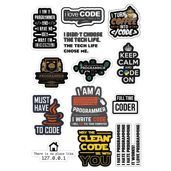 Programming Logo Text Stickers for Laptop Car Bike Phone Stickers 13pcs