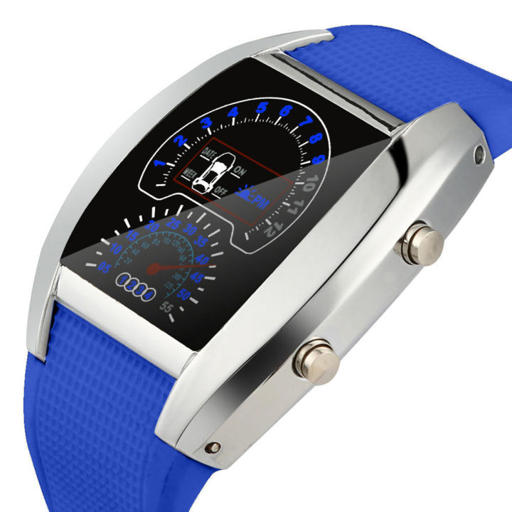 Men led aviation pilot speedometer sports car Meter dial digital wrist watch
