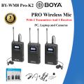3 Years Warranty - BOYA BY-WM8 Pro-K2 UHF Dual-Channel Wireless Lavalier System (576.4 to 599.9 MHz, 568.6 to 592 MHz). 