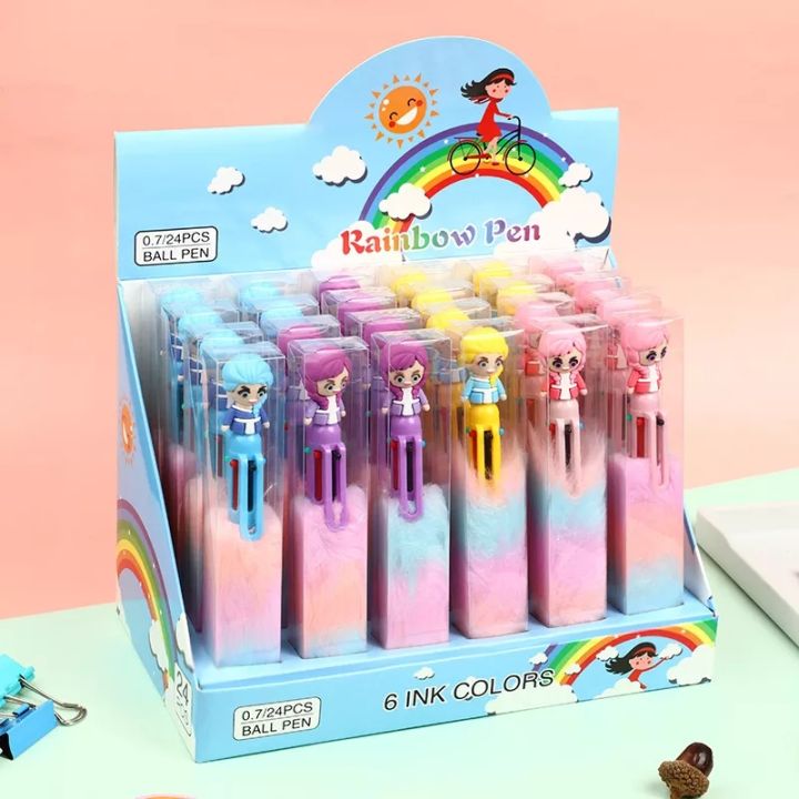 01%20Pc%20Rainbow%20Fluffy%206%20Colors%20Ballpoint%20Gel%20Pen%20-%20Plush%206%20in%201%200.7mm%20Multicolor%20Retractable%20Pens%20Press%20Pen%20Office%20Stationery%20for%20Students%20Girls%20-%20Image%202