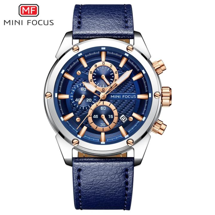 Mini Focus Blue Dial Blue Leather Strap Chronograph Watch For Men MF0161G-01