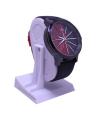 Black & Red Dial Leather Strap Watch For Men. 