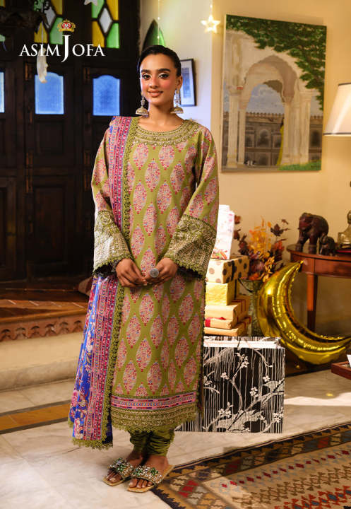 Asim Jofa Unstitched Printed Embroidered Lawn 2 Piece Suit For Women And Girls - Collection: Eid Signature Code: Ajubf-25-Uns