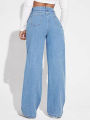 Women Light Blue High Waist Wide Leg Denim Jeans  Export Quality  ZRANZIE. 