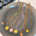 [ New ] Yellow Series Series Beaded Bead Necklace Cute Girly Style SpongeBob Smiley Face Clavicle Chain Necklace. 