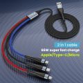 66W 6A 3 in 1 Car Phone Charger Cord with Micro USB/Type C 3ft Long Multi Charging Cable, 3 Color, Nylon Braided, 3 in 1 Multiple end USB Charger Cord with 3 Different Port (Type C/Micro/Phone), Universal Charging Cord for Multiple Devices, Phone, Tablet. 