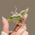 Chinese Style Elegant Rhinestone Green Enamel Wings Crane Clouds Brooches For Women Girls Flying Birds Lapel Pins Party Jewelry. 