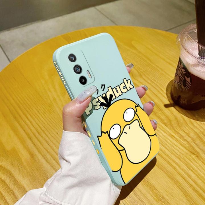 chenyyka for Realme GT Neo Flash Case Fashion Cutely Psyduck Side Square Edge Protect Softcase Thin Pattern Silicone Casing Full Lens Cover Camera Shockproof Cases