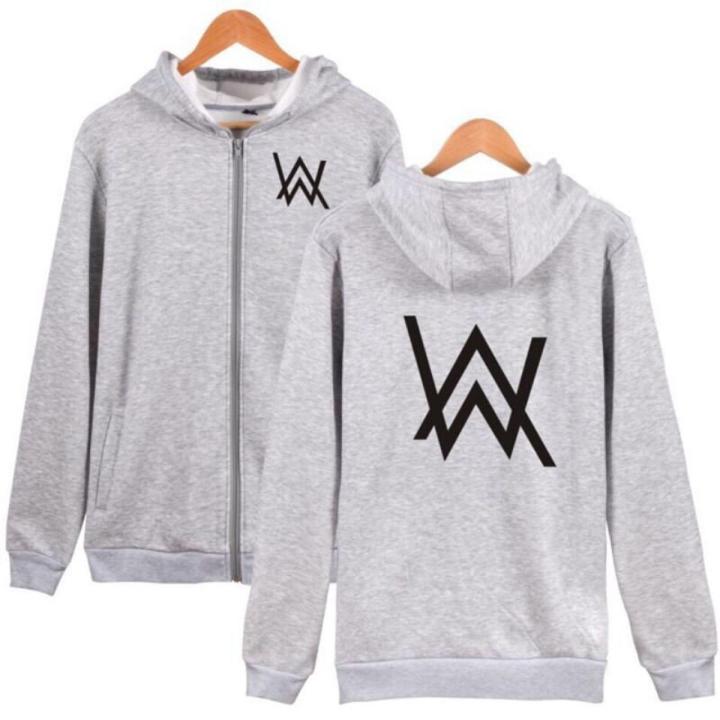 New Grey Alan Walker Front and Back Printed Hoodie Zipper For Girls and Women