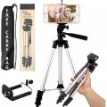 3.5 Feet Tripod Stand for Mobile Phones and Cameras with Mobile Phone Holder, Adjustable and Portable Tripod Stand Mobile and DSLR Stand for Vlogging Universal Tripod Stand, Silver Model 3110 with Box and Bag. 