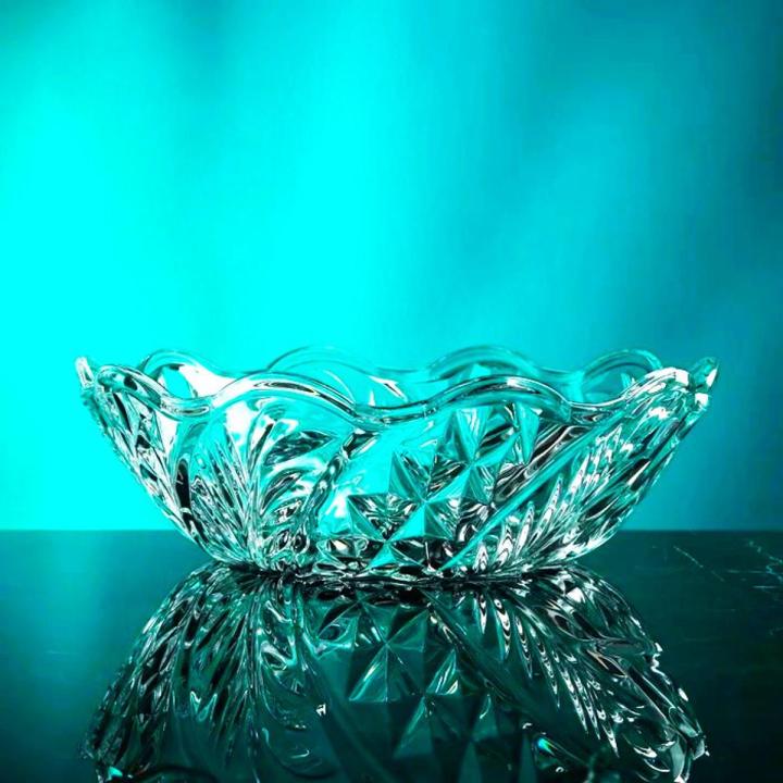 Imported Premium Quality Crystal Floral Design Shallow Glass Bowl (Large 2.8 L)
