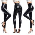 Black Summer PU Leather Pants Women High Waist Skinny Push Up Elastic Trousers Stretch Plus Size Leggings. 
