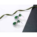 Fashion woman stud earrings with diamonds twin emerald stud earrings drop-shaped green crystal E361. 