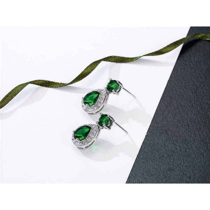 Fashion woman stud earrings with diamonds twin emerald stud earrings drop-shaped green crystal E361