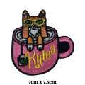Cat Kitty In Mug Embroidered Iron On Patch Sew On Badge Bags Caps Jeans Jackets Applique. 