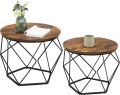 Wood and Iron Hexagonal 2 PC Coffee Table Side Table Nesting Table Set for Living Room, Bedroom and Office. 