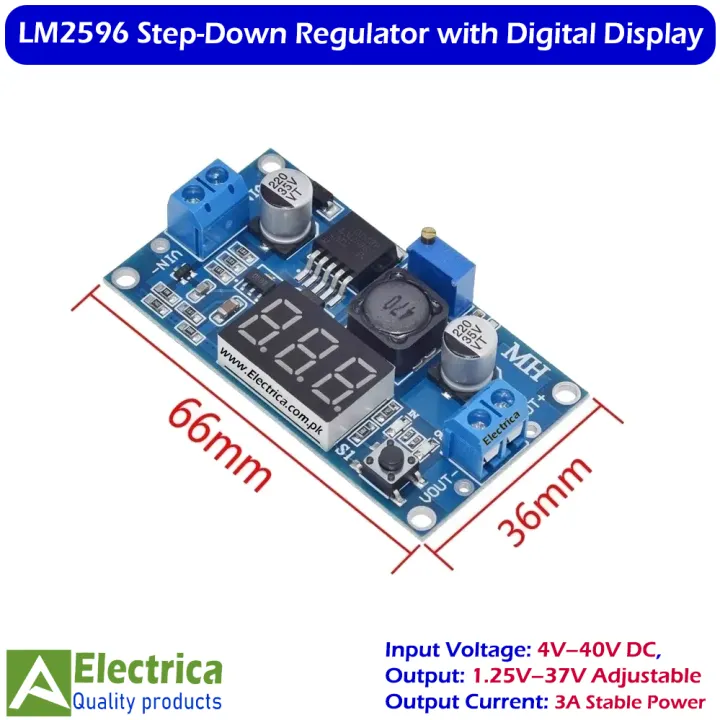 LM2596%203A%20Step%20Down%20Buck%20Converter%20Module%20with%20Digital%20Voltmeter%20Display,%20Adjustable%20DC-DC%204V%E2%80%9340V%20to%201.25V%E2%80%9337V%20Regulator%20for%20Arduino,%20LED%20&%20Battery%20Applications%20by%20Electrica%20-%20Image%204