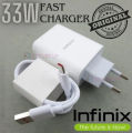 Infinix 33W Fast Charger 100% Original Fast Charger Box Pulled infinix 33 watt charger original Flash Adapter With 6A Type C Cable & Without Cable For Infinix Note 10, 10pro, Note 11, 11pro, Note 12, Hot 30, Zero 8. 