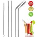 5-Pack Metal Straw Reusable Stainless Steel Drinking Straws Set With Cleaning Brush Eco Friendly Stainless Steel Reusable Drinking Straws With Cleaning Brush. 