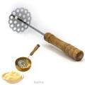 Potato Masher Wood and Silver Fruit Vegetable Tools Wooden Handle Stainless Steel Potato Masher Cooking Utensil Press Portable Practical Crusher Food Ricer. 