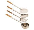 Set of 4 Stainless Steel Spoon kitchen Utensil Tools with light brown Wood Handle. 
