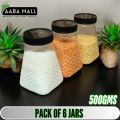 SMALL PYRAMID JAR Pack of 6 Jars for Kitchen - 0.5 KG STORAGE JARS SET / Candy JAR RACK Storage FOOD GRADE plastic PYRAMID DESIGN 500GMS. 