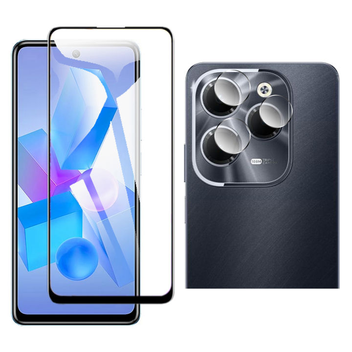 Infinix Hot 40 Full Black 9D/5D/6D /10D/11D/21D Tempered Glass Protector Edge to Edge Full Glue  + Back Camera Protector Flexible 9H Gorilla  For Hot 40
