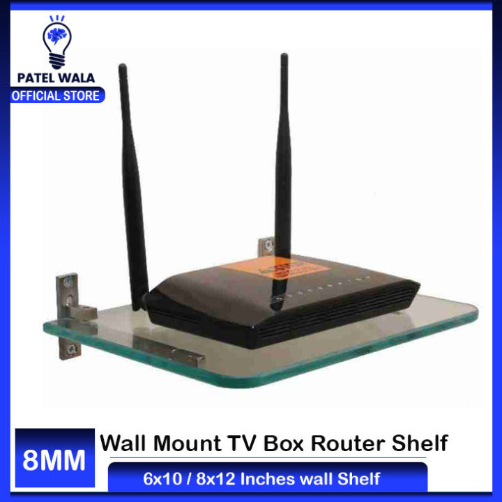 Wall Mount Storage TV Box Router Shelf Glass Finish Shelf Stand for Set top Box with Heavy Bracket (Clear, Transparent, 8 x 12 Inches) WiFi Stand / Cordless Phone Stand / Wall Mount / Glass Wall Shelf  Floating Media Glass Shelf Wall Mount TV DVD