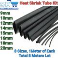 8 meters Heat Shrink Tube 9mm 10mm 12mm 14mm 15mm 16mm 18mm & 20mm Heatshrink Tubing Shrinkable Wrap Sleeve Kit. 