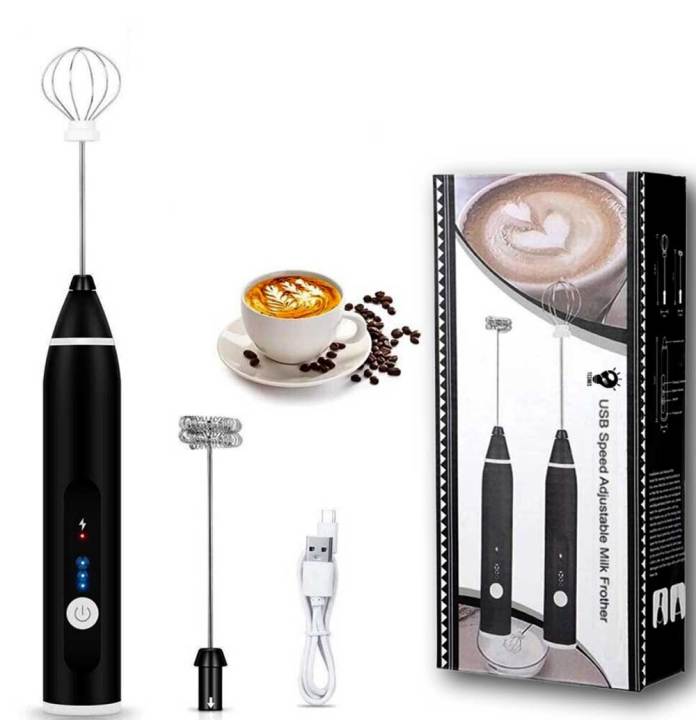 Rechargeable Milk Frother Handheld Electric Foam Maker ,3 Speed Adjustable Mini Blender for Bulletproof Coffee, White