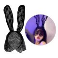 Black Lace Masquerade Mask Women Halloween Costume Party Rabbit Bunny Ears Lace Eye Mask Black. 