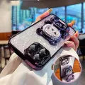 For OPPO F21 Pro 5G / F21 Pro 4G Back Cover with 3D Bear Hidden Stand Bracket Luxury 6D Gradient Shiny Plating Glitter Women Phone Case Clear Soft Silicone Protective Cases Pouch Girls. 