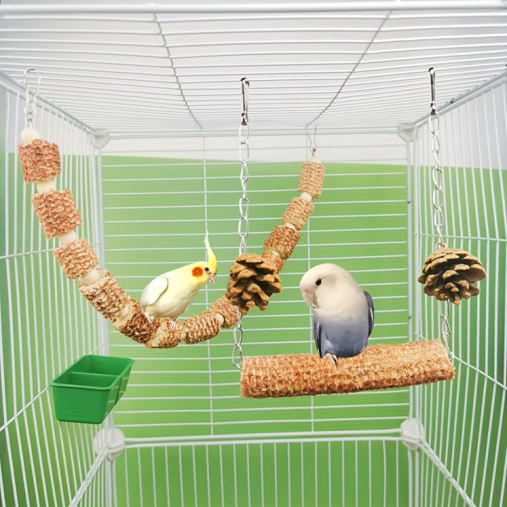2pcs Natural Parrot Bird Cage Supplies, Bird Swing Toy, Natural Corn ...