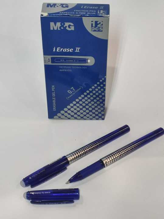 Pack of 2 Pens, M$G i-Erase-II 0.7mm Gel Pen, Eraser on Cap, Blue ink, Plastic Body with Rubber Grip