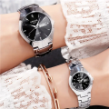 Oruss 1853 Pack of 2 Quartz Couple Watch Chain straps silver Chain and black Dial with Time, Date and Day Function. 