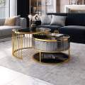 Round Gold Nesting Coffee Table Set with Beveled Glass - Versatile Centerpiece for Drawing and Living Rooms - Tempered Glass Top and Shelf for Contemporary Elegance - Ideal Coffee and Cocktail Table. 