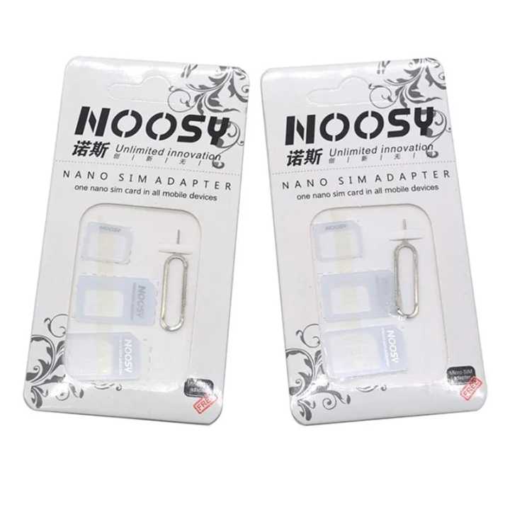 (2 Packs)SIM Card Adapter 4 in 1 Noosy Nano Micro SIM Adapter Standard SIM Card Adapters Eject Pin Key